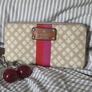 Kate Spade Neda Signature Stucco Canvas Red/Pink Street Noel Zip Around Wallet